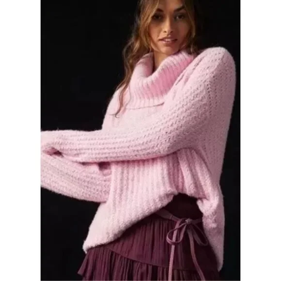 Anthropologie Maeve Pink Oversized Cowl-Neck Pullover Sweater Size S - Picture 5 of 13